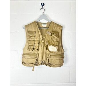 Ausable Vintage Fishing Vest Mens Medium Tan Khaki Cotton Multi Pocket Utility